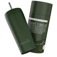 Khaki Venti 20oz Ceramic Interior Reusable Cup with Titanium Straw - Fressko