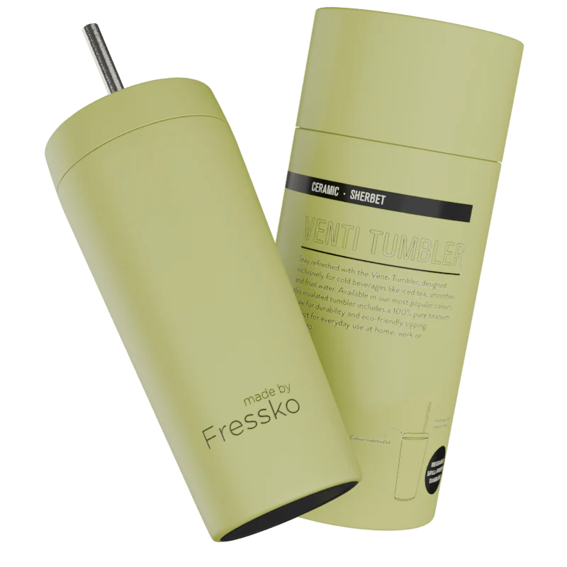 Sherbet Venti 20oz Ceramic Interior Reusable Cup with Titanium Straw - Fressko