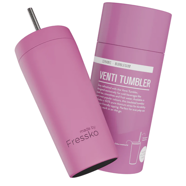 Bubblegum Venti 20oz Ceramic Interior Reusable Cup with Titanium Straw - Fressko