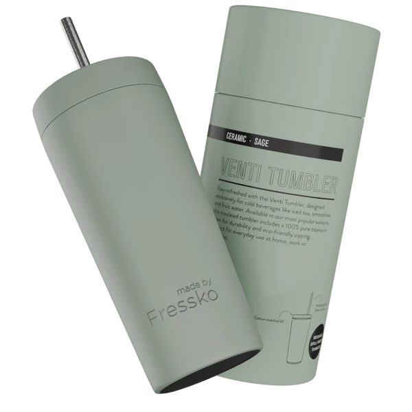 Sage Venti 20oz Ceramic Interior Reusable Cup with Titanium Straw - Fressko